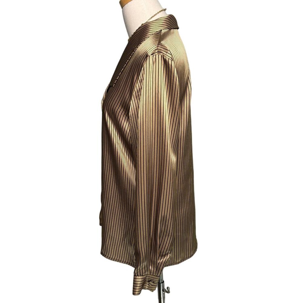 K Arnold vintage black gold metallic striped wide collar satin blouse size small - Picture 3 of 6